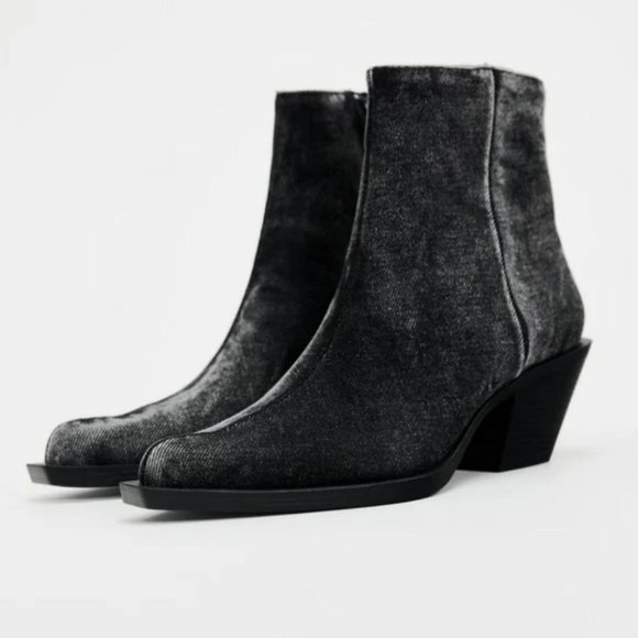 ZARA DENIM COWBOY ANKLE BOOTS - Picture 1 of 5
